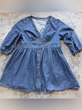 SHEIN Curve Denim Button-Down Babydoll Mini Dress 3XL